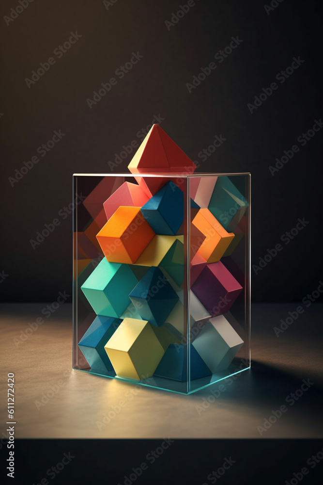 Leinwandbilder  A minimalist geometric sculpture with interactive elements, allowing viewers to rearrange and reconfigure the geometric forms, creating a personalized experience.  Generative AI technology.