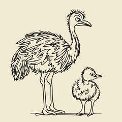 Fototapeta premium Ostrich bird vector line art 