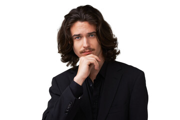 Man, portrait and modern fashion with confidence and suit isolated on a transparent, png...