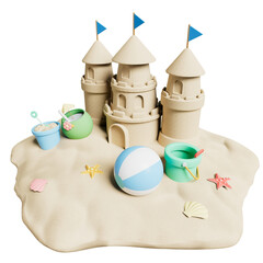 3d summer tropical beach sandcastle on the beach