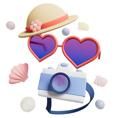 3d summer tropica camera and hat  summer