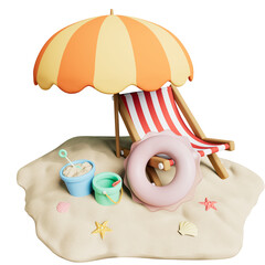 3d summer tropical beach  umbrella and chairs
