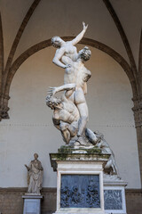 The Rape of the Sabine Women Statue inside Loggia della Signoria in Piazza della Signoria in...