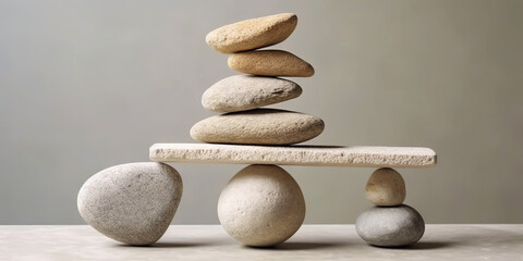 Balancing stones. Tower of pebble. Zen mediation concept. Generative AI 