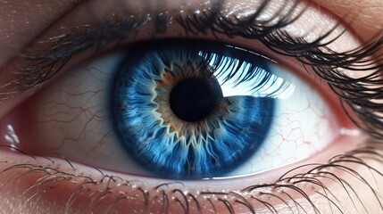 Fototapeta premium Closeup the realistic beauty of the human blue eye. Generative AI