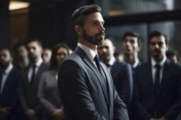 A businessman confidently leading a presentation in front of a group of investors or colleagues Generative AI