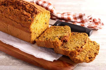 Zucchini and nuts cake, sliced