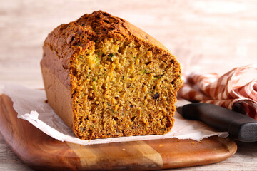 Zucchini and nuts cake, sliced - Powered by Adobe