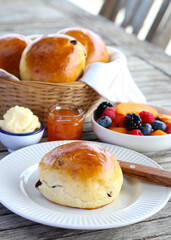 Buns with raisin, served