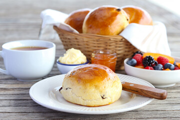 Buns with raisin, served