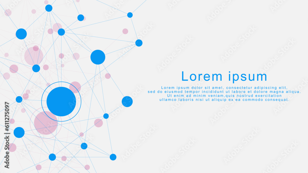 Poster abstract polygonal background with colorful dots and lines connection. networking and global communi