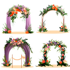 set of vector wedding altars for the marriage ceremony decorated with flowers 