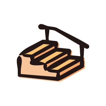 recommend clip art: Stair with handrail - Skateboarding icon/illustration (Hand-drawn line, colored version)
