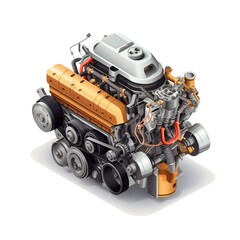 Isometric car engine icon on white background Generative AI