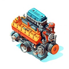 Isometric car engine icon on white background Generative AI
