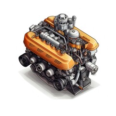 Isometric car engine icon on white background Generative AI