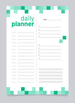 Planner for day worksheet design template. Blank printable goal setting sheet. Time management sample. Scheduling page for organizing personal tasks. Barlow Bold, Oxygen Regular fonts used