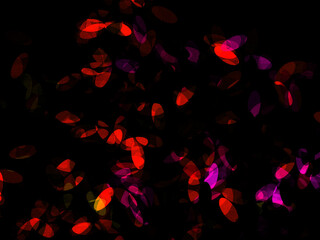 Abstract illustration, black background, overlapping ellipse pattern, bright fuchsia petals.