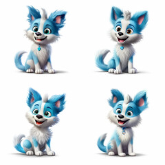 Cute animated pomsky dog with teal blue coping 