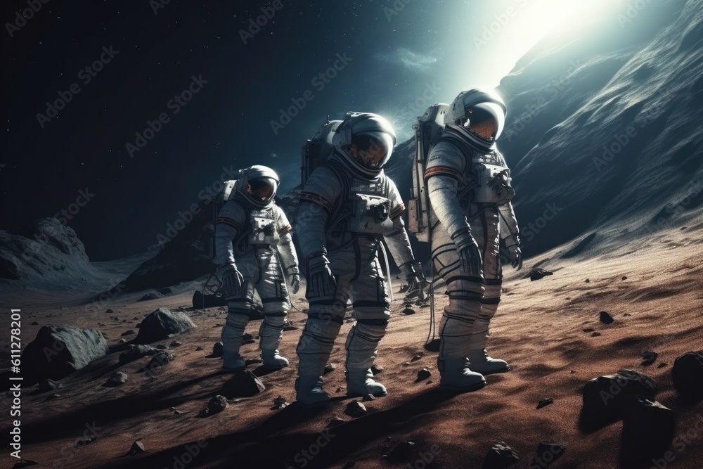 Poster astronauts exploring planet. generate ai