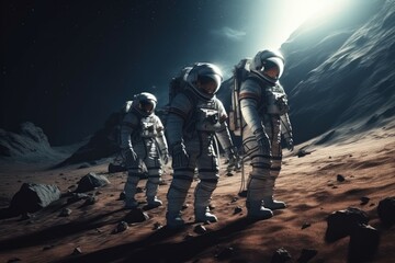 Astronauts exploring planet. Generate Ai