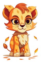 Cute baby Lion in Cartoon Style on white background - generative AI