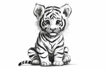 Fototapeta na wymiar Cute Tiger drawing on white background - generative AI