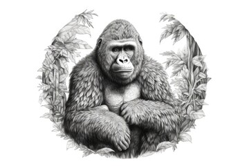 Cute Gorilla drawing on white background - generative AI