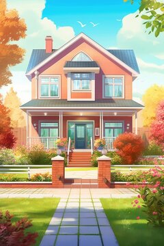 City real estate photography showcases modern house with lovely garden. (Illustration, Generative AI)