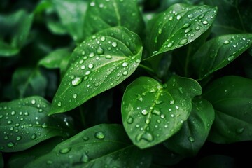 Soft majestic nature green leaves texture with dew Generative AI