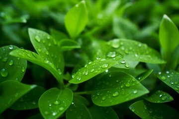 Soft majestic nature green leaves texture with dew Generative AI