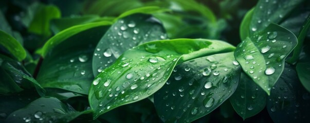 Soft majestic nature green leaves texture with dew Generative AI