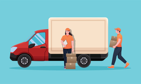 delivery service with delivery truck vector illustration