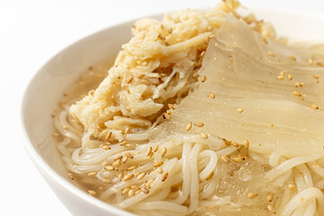 Chicken Naengmyeon on white background