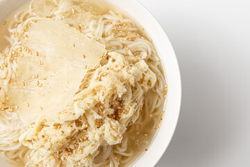 Chicken Naengmyeon on white background