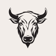 Bull head one color vector logo, emblem or icon. Tattoo art style.