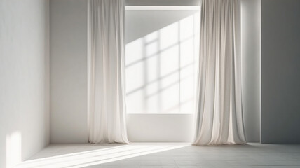 Naklejka na ściany i meble Empty white sunny room. Created with generative Ai technology.