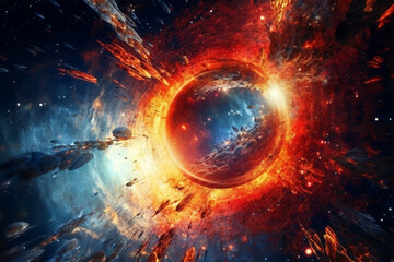 Super nova event in space, planets, destruction. Generative Ai