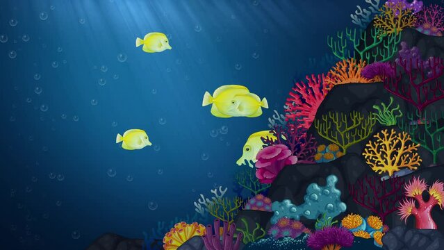 Loop Animation of Colorful Corals with Yellow Tang Fishes