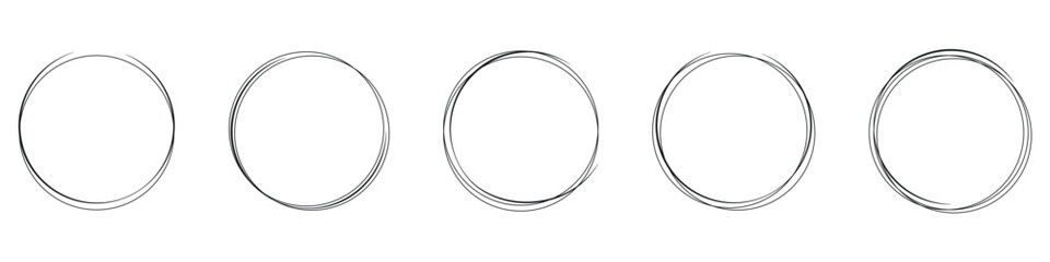 Hand drawn line circle on transparent backdrop. Line art sketch design round circular. Doodle set bubble design element. Vector illustration.EPS 10
