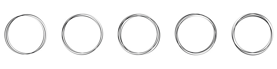 Hand drawn line circle on transparent backdrop. Line art sketch design round circular. Doodle set bubble design element. Vector illustration.EPS 10