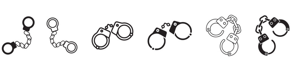 Set of handcuffs vector icons. Symbol jail or crime. Vector 10 EPS. - obrazy, fototapety, plakaty