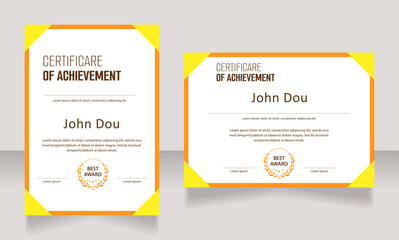 Achievement certificate design template set. Vector diploma with customized copyspace and borders. Printable document for awards and recognition. Smooch Sans Light, Bold, Arial Regular fonts used