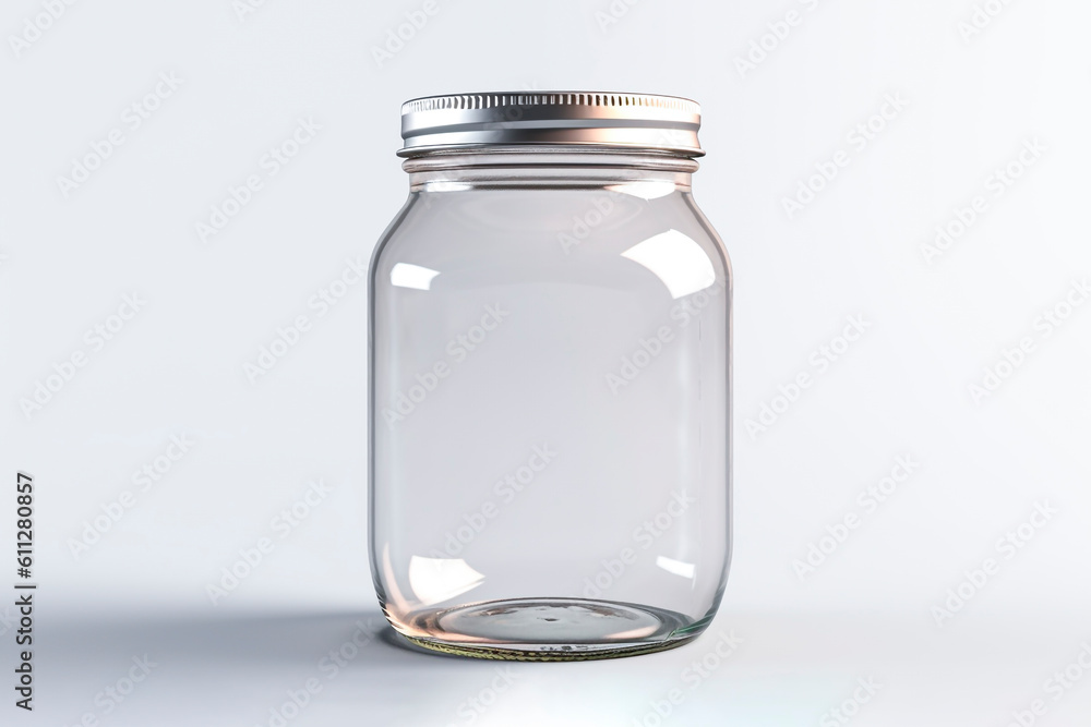 Wall mural Empty glass mason jar on white background. Mockup. Generative AI.