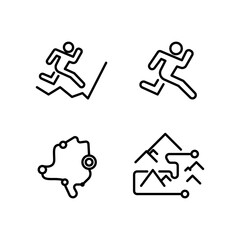Running line icons set. Icons included include runner, sports, health, mountain course, marathon and more.
