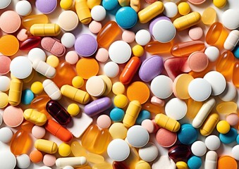 Illustration of colorful pills. Pharmacy and drug symbols, Generative AI