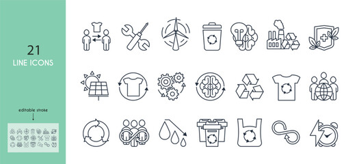Circular economy icon. Reducing waste, using resources efficiently, and creating a sustainable system of production and consumption. Cooperation and resource sharing.Editable Stroke.  