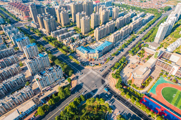 Aerial view of coastal city of Penglai District, Yantai, Shandong province