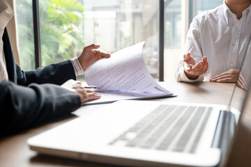 Woman having interview with recruiter.