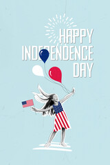 Vertical picture collage small patriot girl usa citizen celebrating fourth July parade spend time...